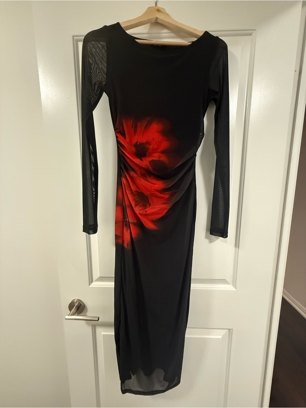 Dynamite Black Maxi Dress with Red Floral Accent